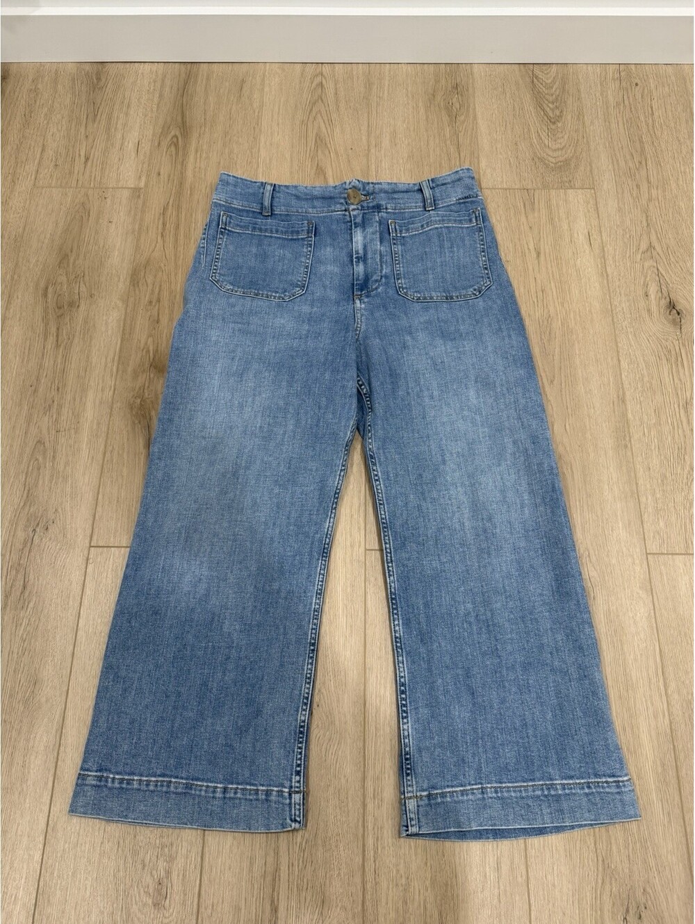 Maeve The Colette Wide Leg Crop Jeans Women 31 Blue High Rise Patch Pocket